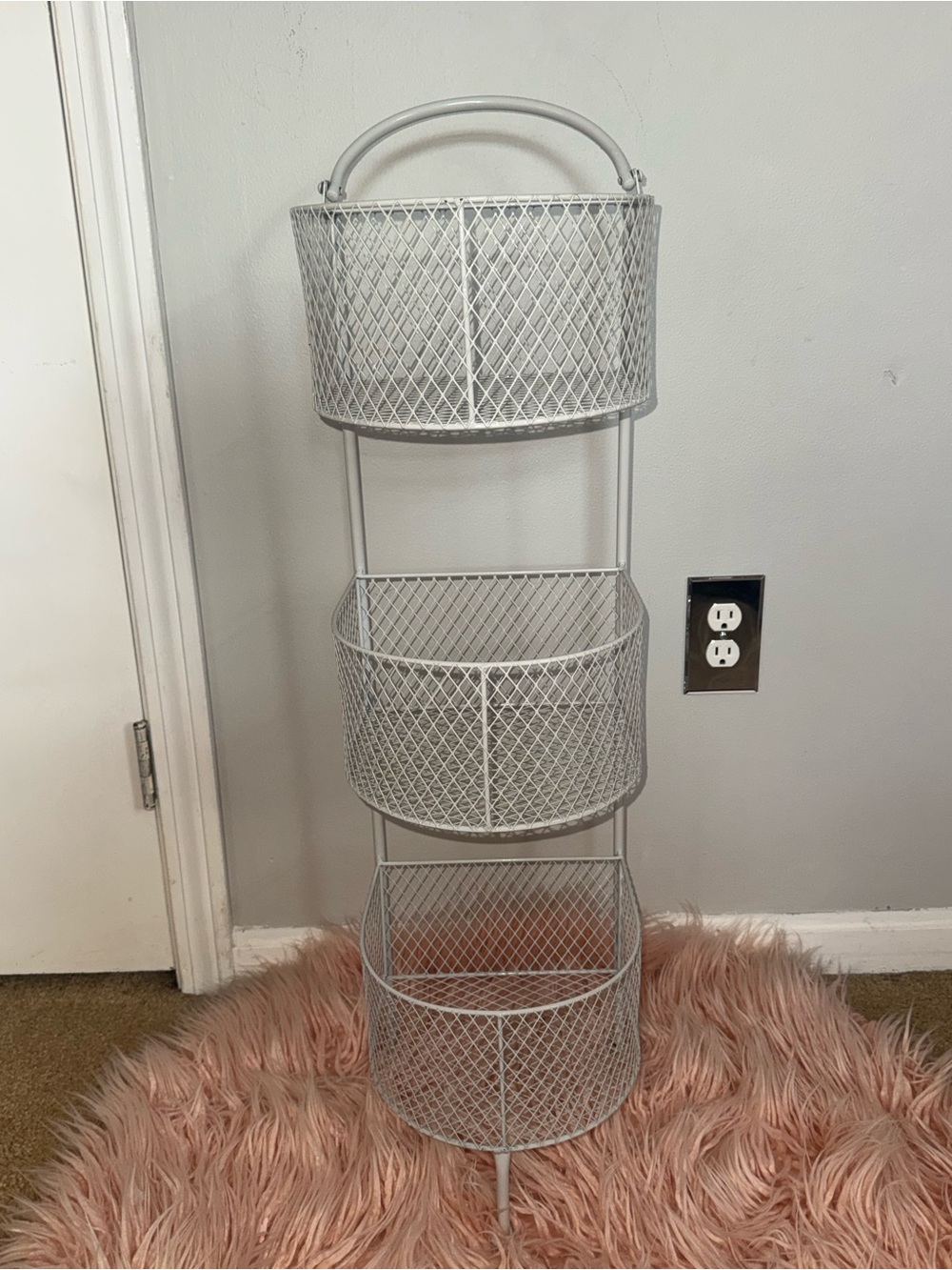 Like new, light grey 3 tier metal storage organizer